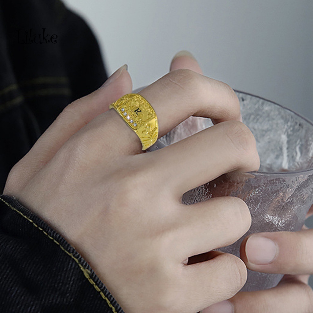 Nhẫn Hợp Kim Mạ Vàng Trang Trí Chữ K Đính Đá Thời Trang Cho Nam