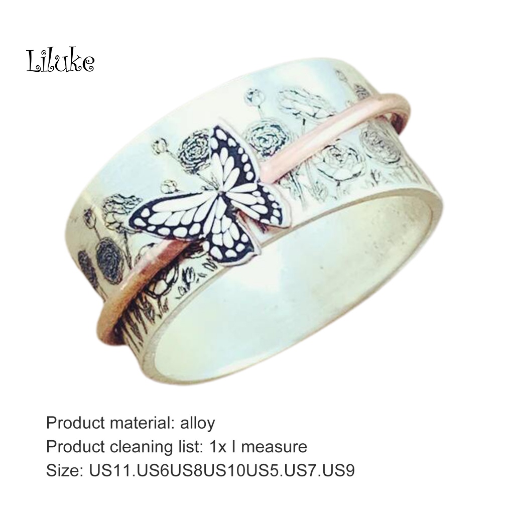Nhẫn Hợp Kim Họa Tiết Hoa Và Bướm Chống Dị Ứng Độc Đáo Thời Trang