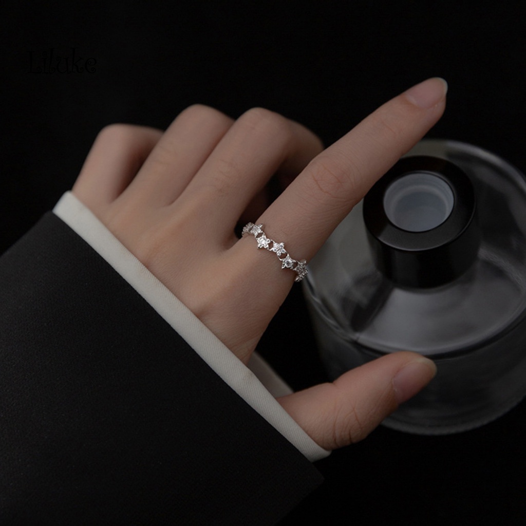 Nhẫn Hợp Kim Hở Họa Tiết Hình Học Đính Đá Thời Trang Cho Nữ