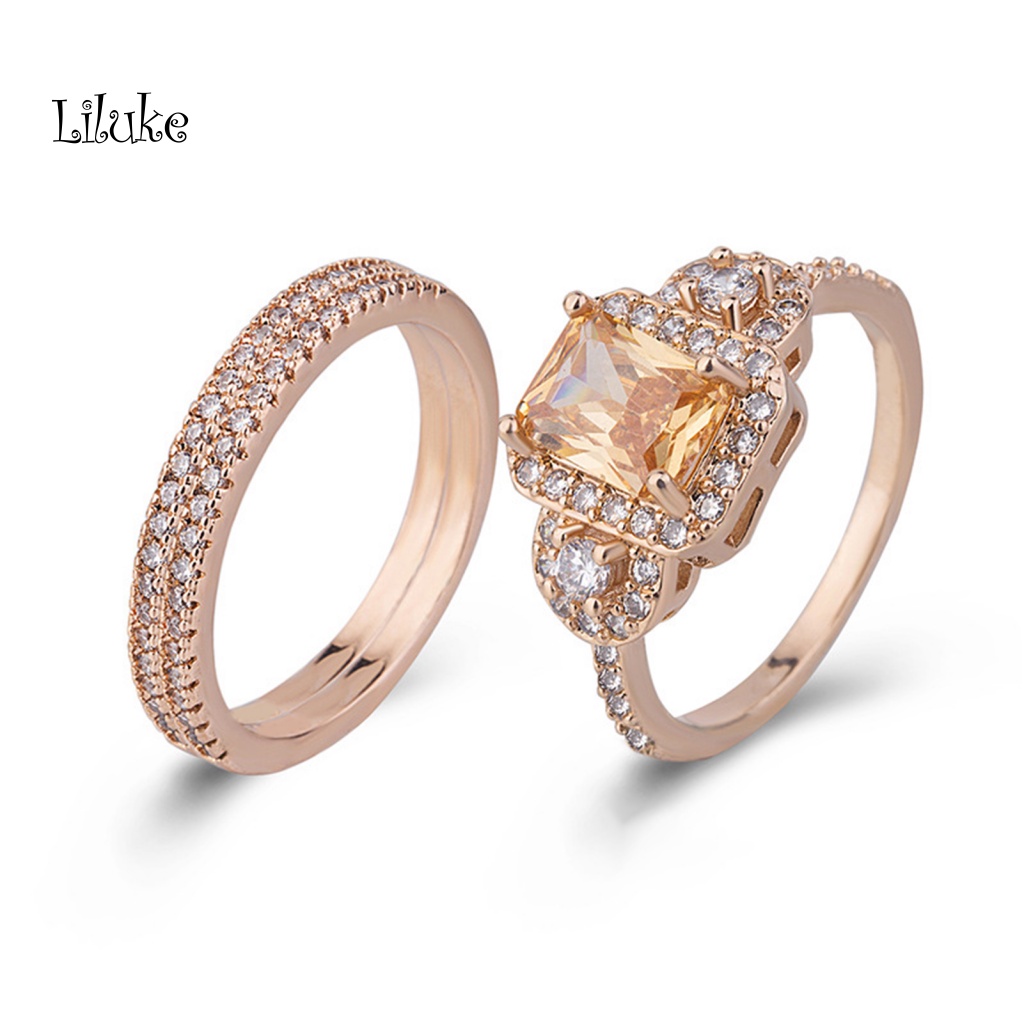 Bộ 2 Nhẫn Hợp Kim Trang Trí Đính Đá Thời Trang Cho Nữ