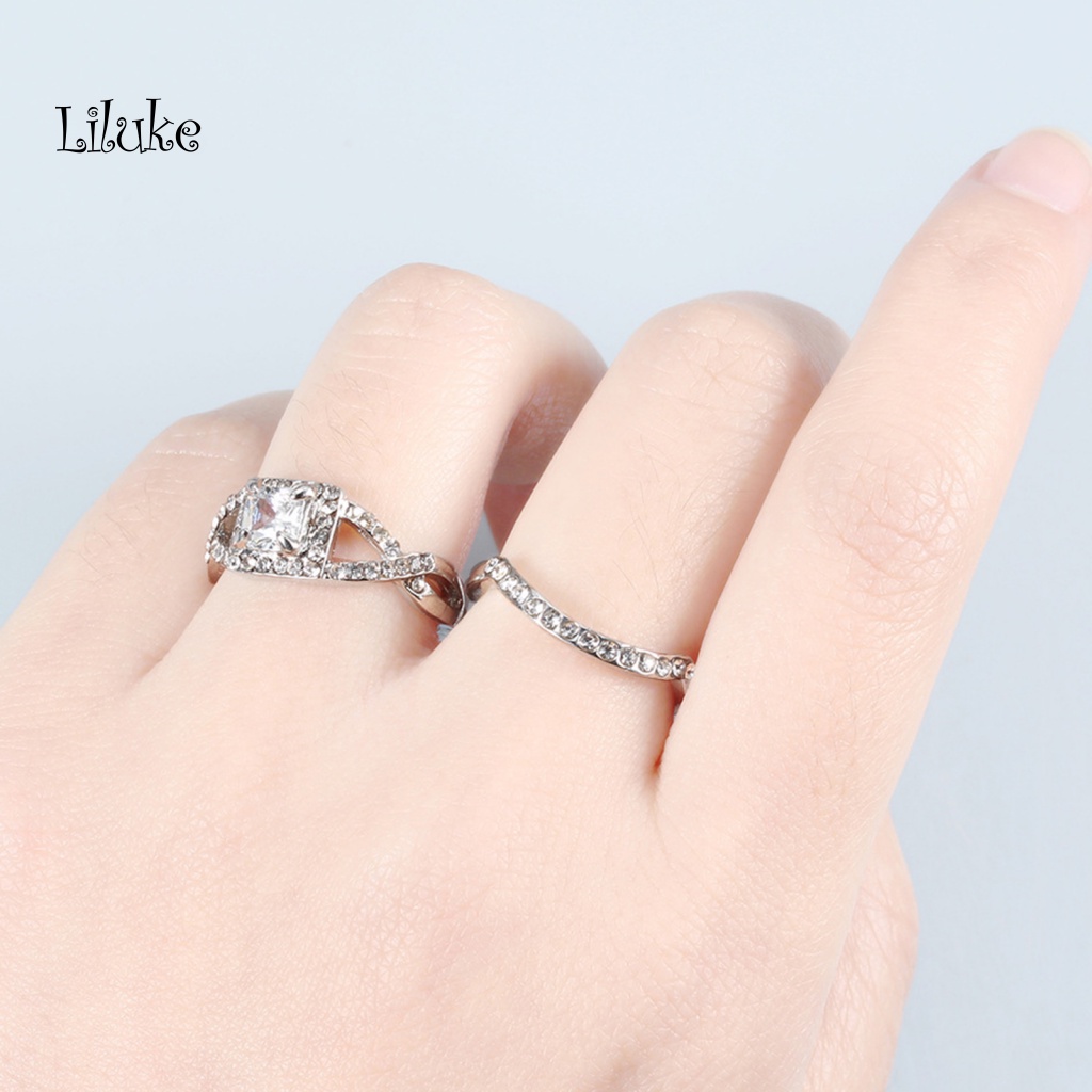 Bộ 2 Nhẫn Nữ Trang Đính Đá Lấp Lánh Sang Trọng