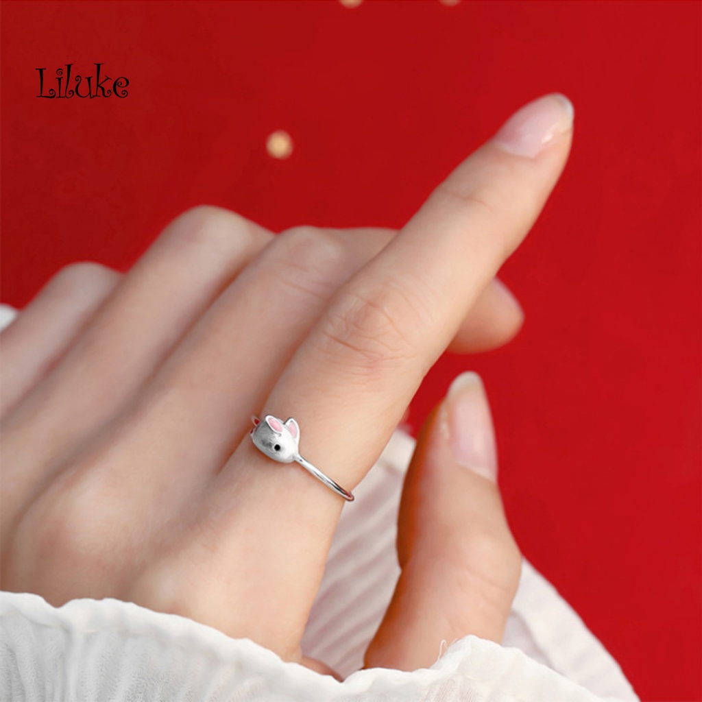 Nhẫn Hợp Kim Mạ Bạc Trang Trí Hình Thỏ Con Đính Đá Xinh Xắn Cho Nữ