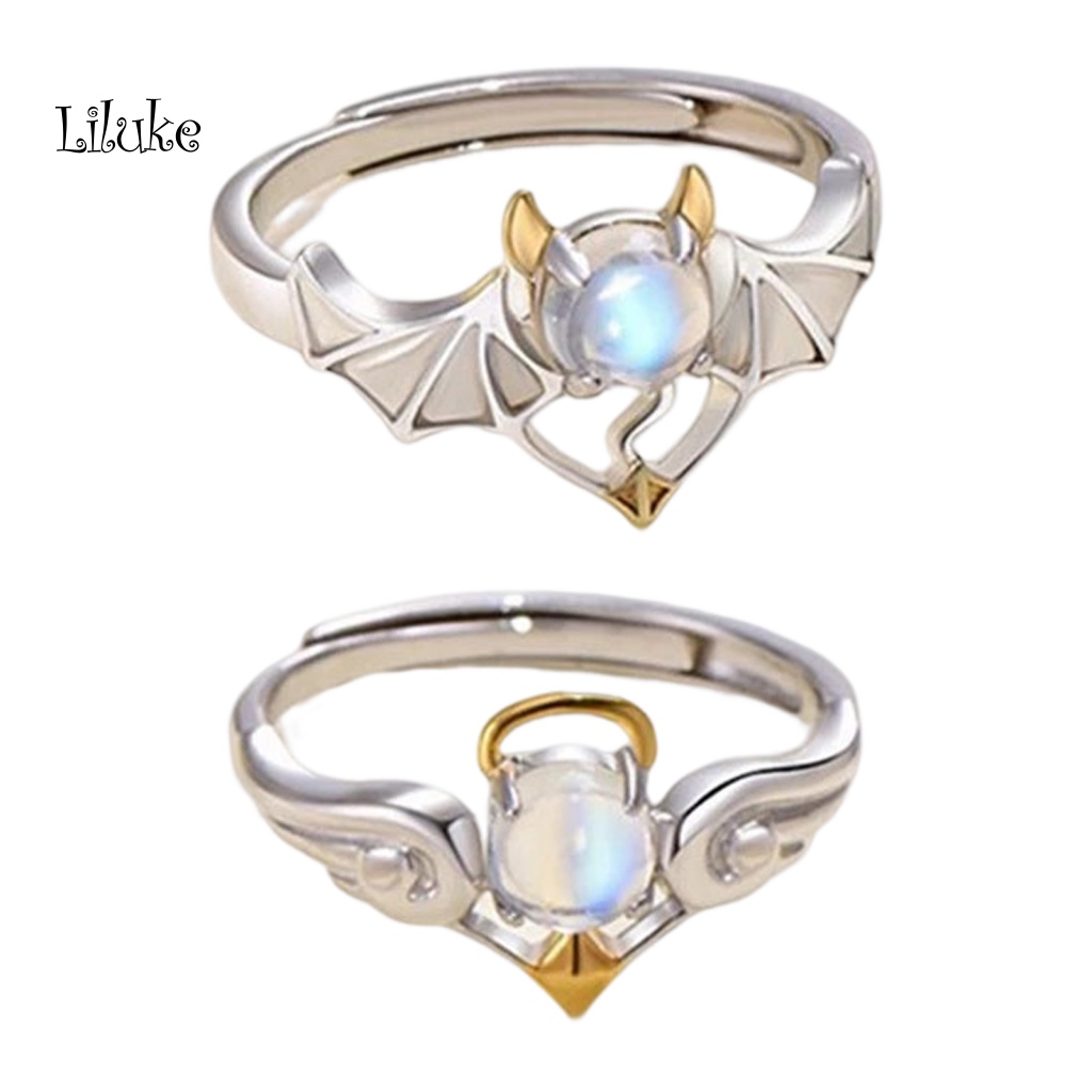 Nhẫn Cặp Đính Đá Mặt Trăng Màu Sắc Tương Phản Cá Tính