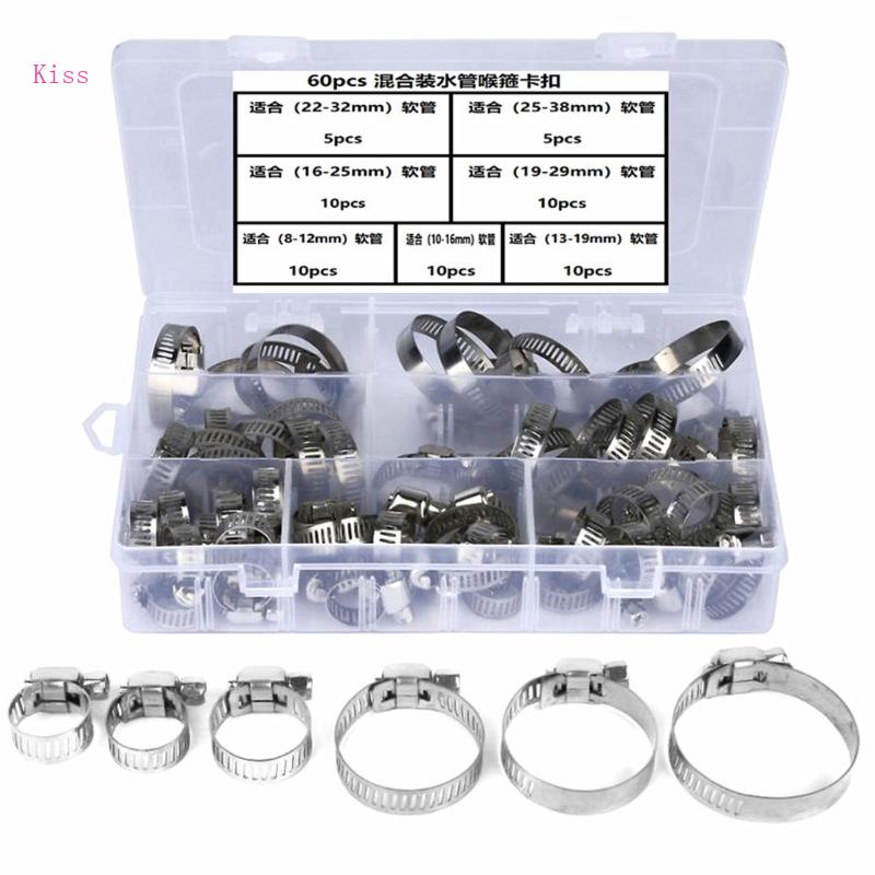Set 60 Kẹp Ống 7 Kích Cỡ 8-38mm Bằng Thép Không Gỉ