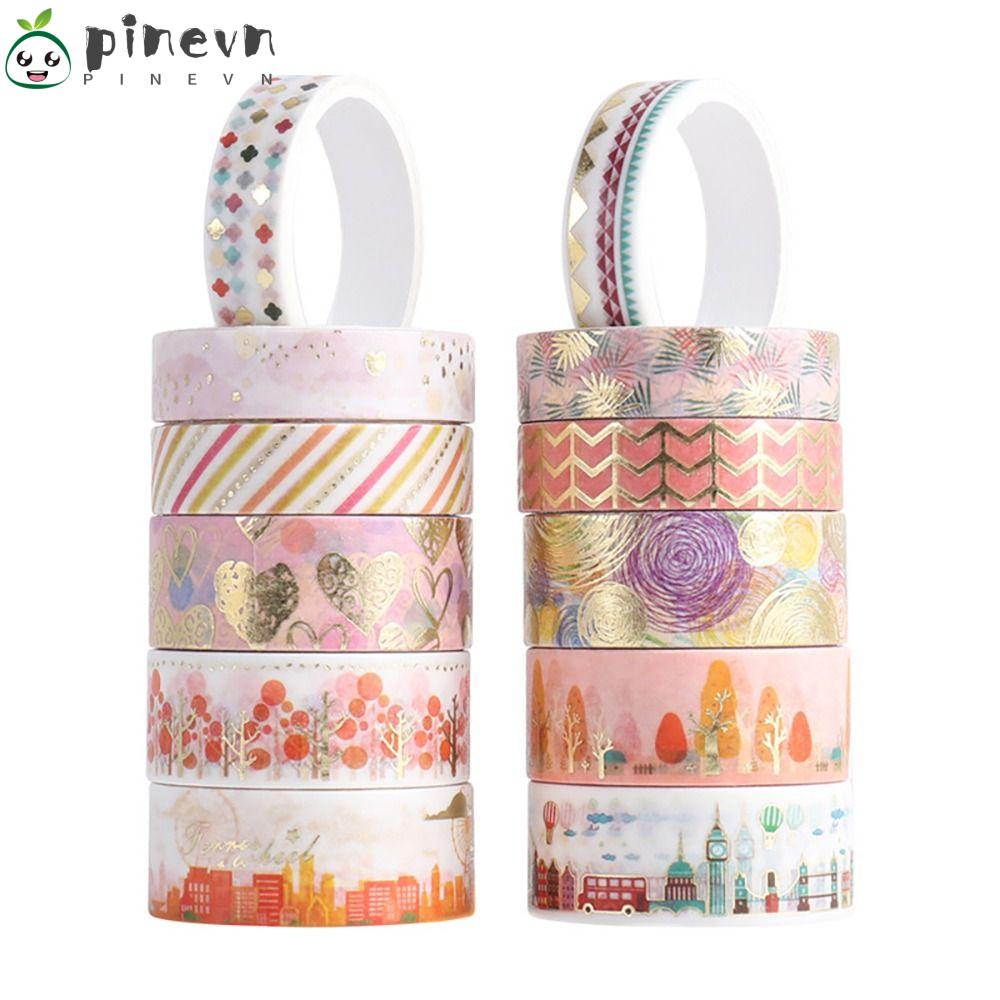 PINEVN Set 12 Cuộn Băng Keo Washi DIY Sáng Tạo Trang Trí Sổ Lưu Niệm