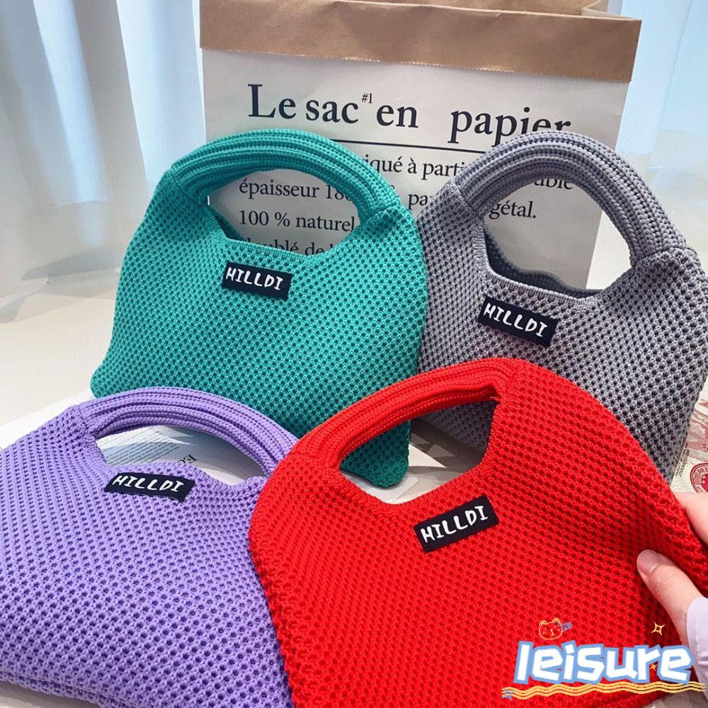LEISURE Túi Xách Đan Len Màu Sắc Xinh Xắn Có Thể Tái Sử Dụng Cho Nữ
