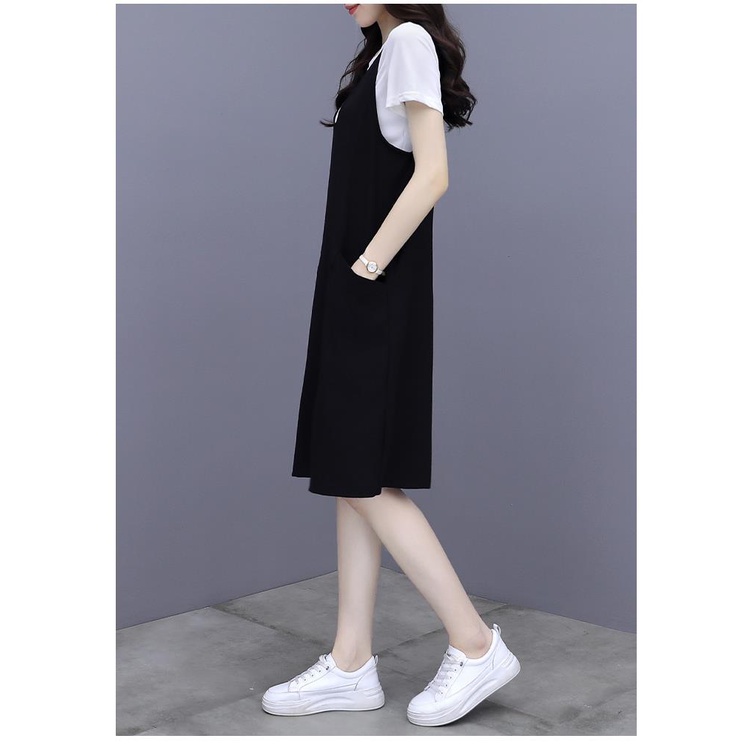 Set Áo Thun Tay Ngắn + Đầm Hai Dây C1116 Có Size Lớn 40-100KG Dành Cho Nữ