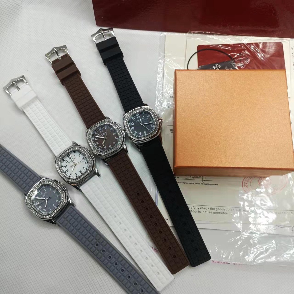 Patek * Đồng Hồ Đeo Tay Đính Kim Cương Philippe Dây Cao Su Thoải Mái Đa Năng Cho Nữ