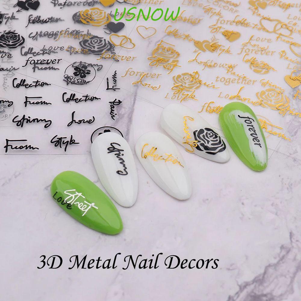 USNOW Đề Can Dán Móng Tay Tự Dính Hình Hoa Hồng Màu Vàng / Bạc