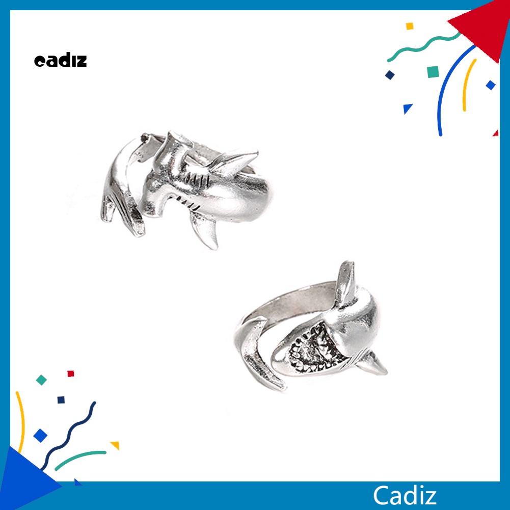 2 Nhẫn Hình Cá Mập Bằng Hợp Kim Có Thể Điều Chỉnh Phong Cách Vintage