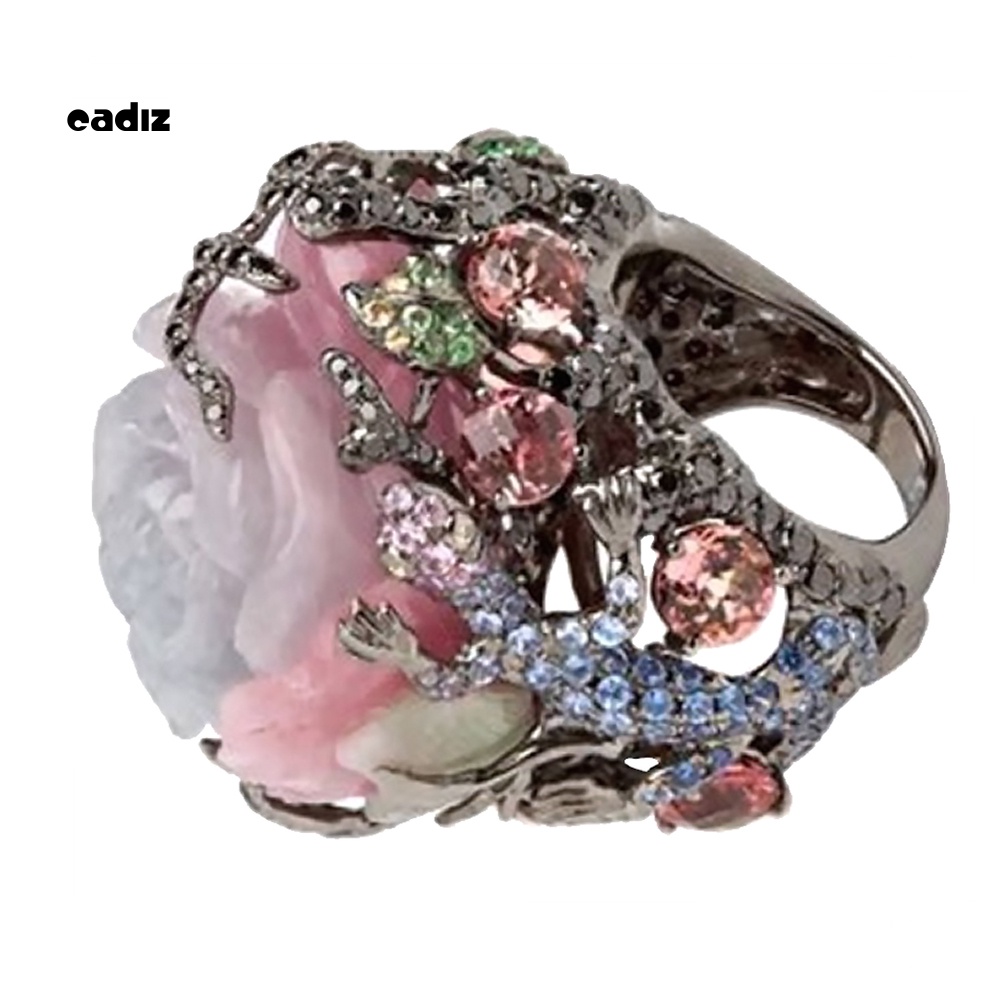 Nhẫn Đính Đá Hình Hoa Mẫu Đơn / Thằn Lằn Độc Đáo Thời Trang Cho Nữ