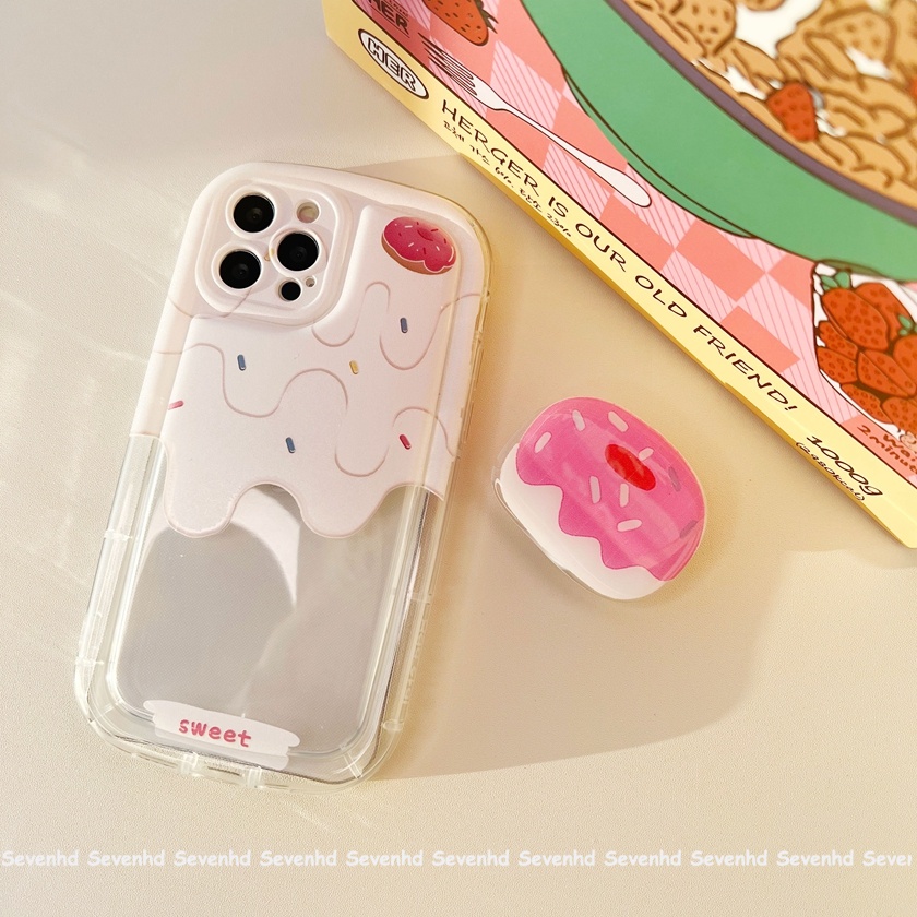 Ốp Điện Thoại TPU Mềm Họa Tiết Bánh Ngọt Có Giá Đỡ Cho iPhone 14 13 12 11 Pro Max SE2020 X XR Xs Max 7 8 Plus