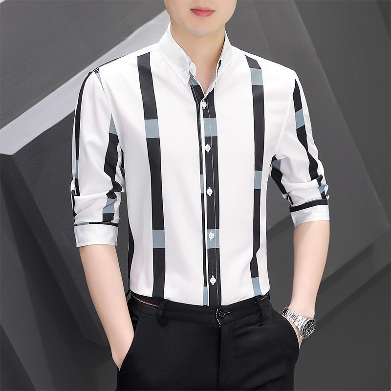 Áo Sơ Mi Kẻ Sọc Dáng Ôm Phong Cách Hàn Quốc Dành Cho Nam Giới