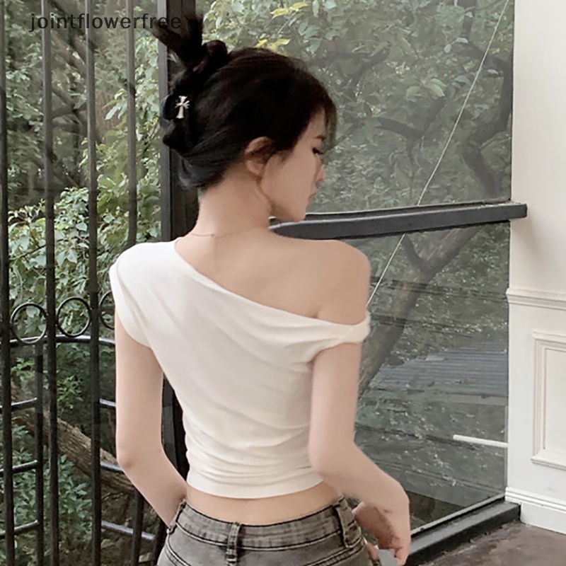 Áo Croptop Trễ Vai Tay Ngắn Màu Trơn Thời Trang Cho Nữ