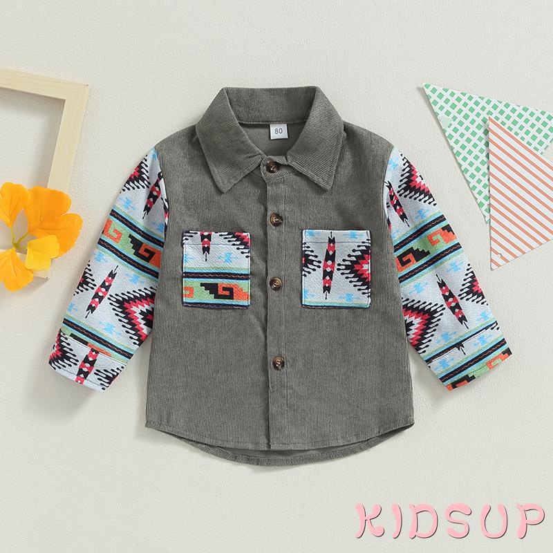 Áo Khoác Sơ Mi Họa Tiết Hình Học Bằng Nhung Cho Bé Trai 1 Tuổi