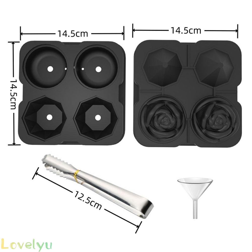 ⭐READY STOCK ⭐4Hole Silicone Rose Diamond Shape Ice Ball Maker Molds For Cocktails Whiskey