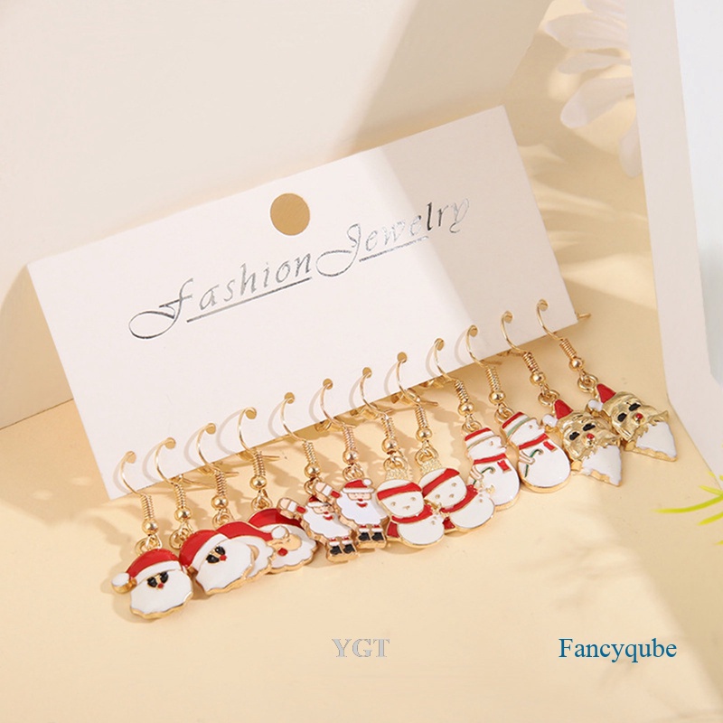 Ygt Set 6 Đôi Khuyên Tai Hình Vòng Hoa Tuyết Chuông Giáng Sinh Đính Ngọc Trai Làm Quà Tặng Giáng