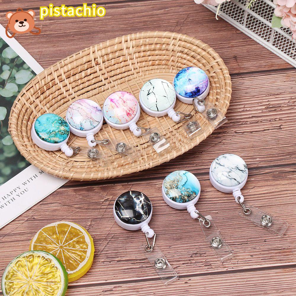 PISTA 1 Kẹp Giữ Thẻ Tên Chống Thất Lạc Họa Tiết Vân Đá Chất Lượng Cao