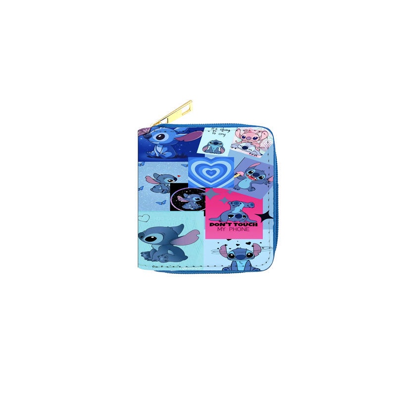 Ví Da PU Dáng Ngắn Có Khóa Kéo In Hình Stitch Dễ Thương