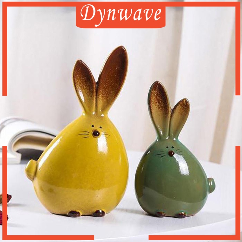Set 2 Bức Tượng Thỏ Bằng Gốm Thủ Công Nghệ Thuật Cho Phòng Khách