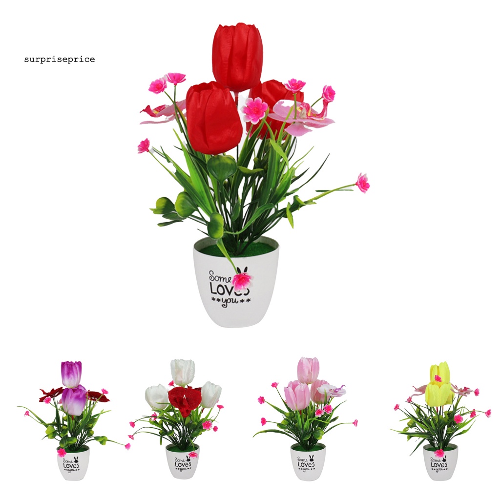 Chậu Hoa Tulip Nhân Tạo Bằng Nhựa Để Bàn Trang Trí Nội Thất