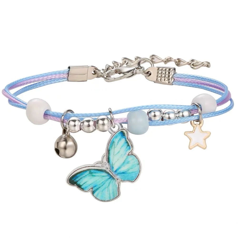 Vòng Tay Dây Bện Hai Lớp Xâu Hạt Hình Bướm Handmade Dễ Thương Có Thể Điều Chỉnh Thích Hợp Làm Quà Tặng Cho