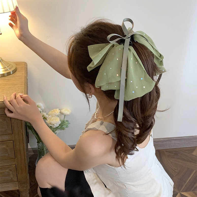 Kẹp Tóc Nơ Lưới Nhiều Lớp Đính Kim Sa Lấp Lánh Thời Trang Cho Nữ