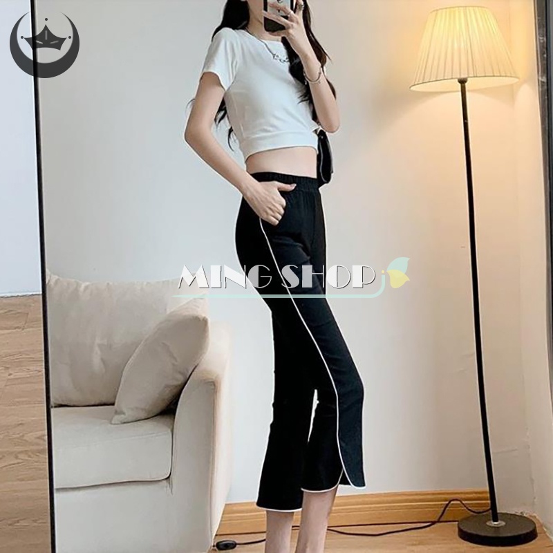 Quần Lửng Lưng Cao Co Giãn Xẻ Tà Thời Trang Cho Nữ