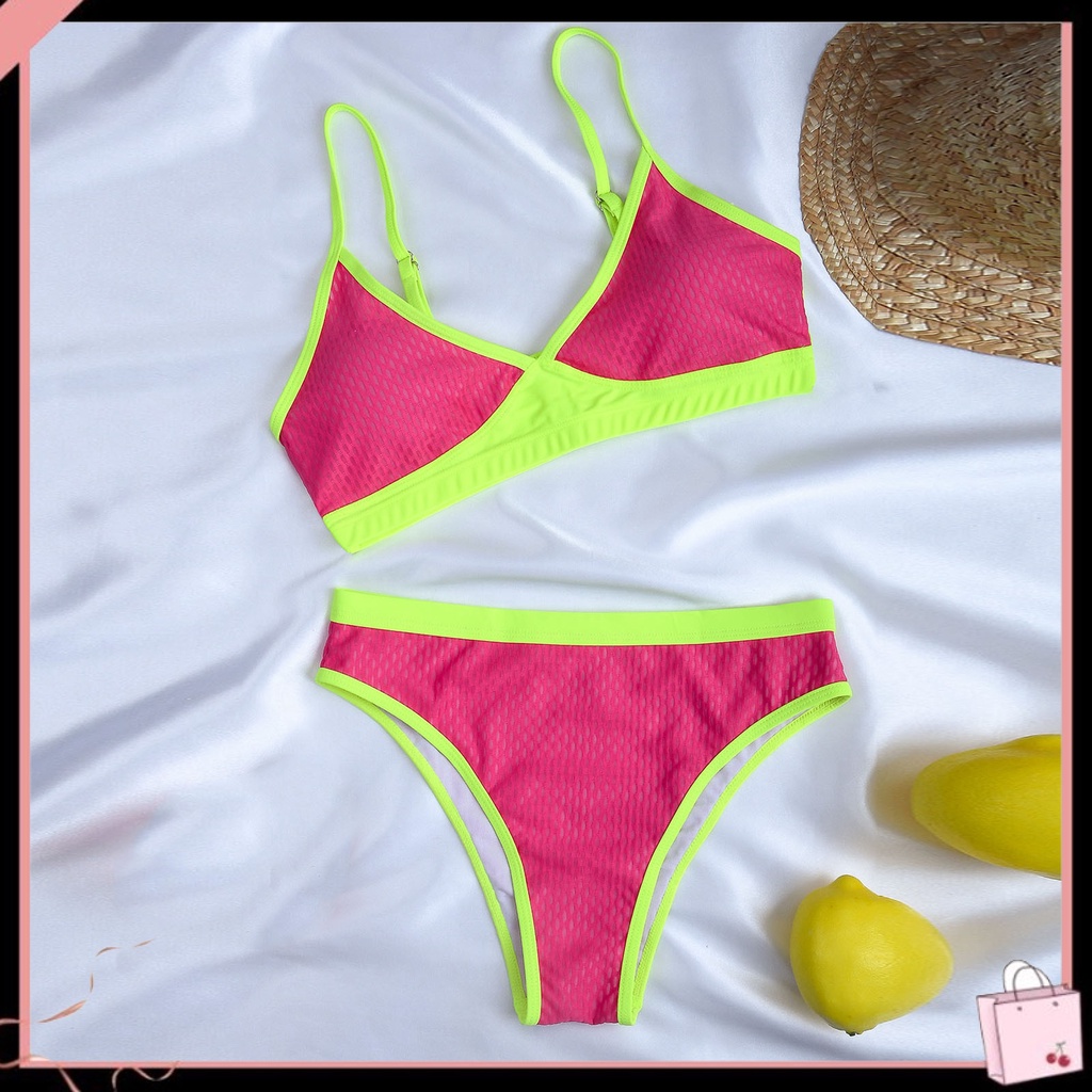 Bộ Đồ Bơi 2 Mảnh Cổ Chữ V Màu Tương Phản Thời Trang Mùa Hè Cho Nữ
