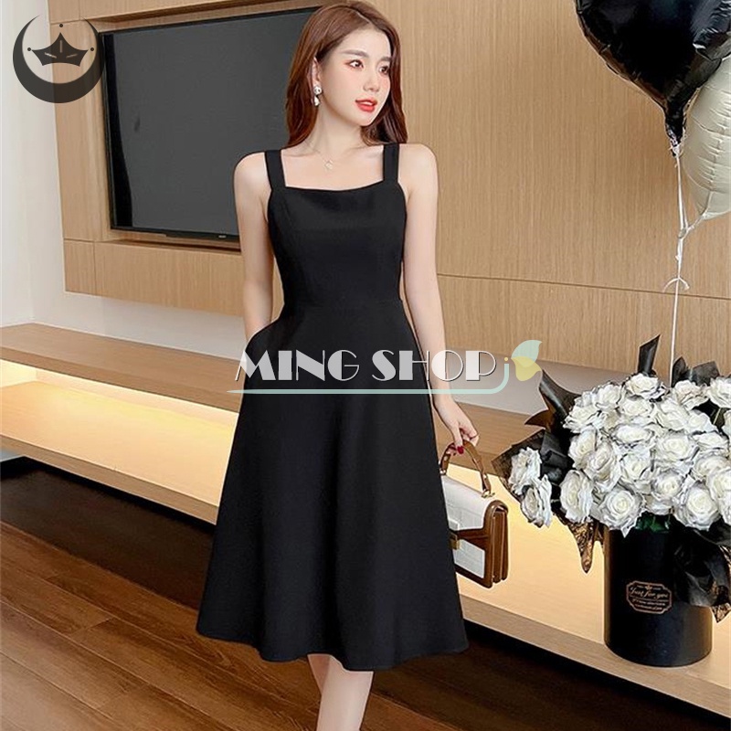 Đầm Midi Hai Dây Dáng Chữ A Màu Trơn Thời Trang Mùa Hè Pháp Cổ Điển Dành Cho Bạn Nữ