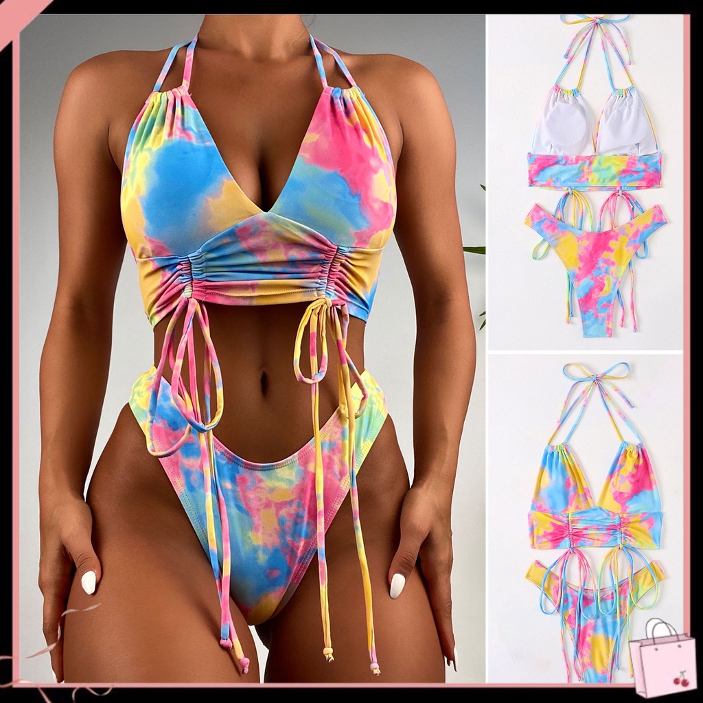 {Soltweter} Bộ Đồ Bơi Có Độ Co Giãn Cao In Họa Tiết Màu Nhuộm Có Dây Buộc Dành Cho Nữ Đi Tiệc Hồ Bơi