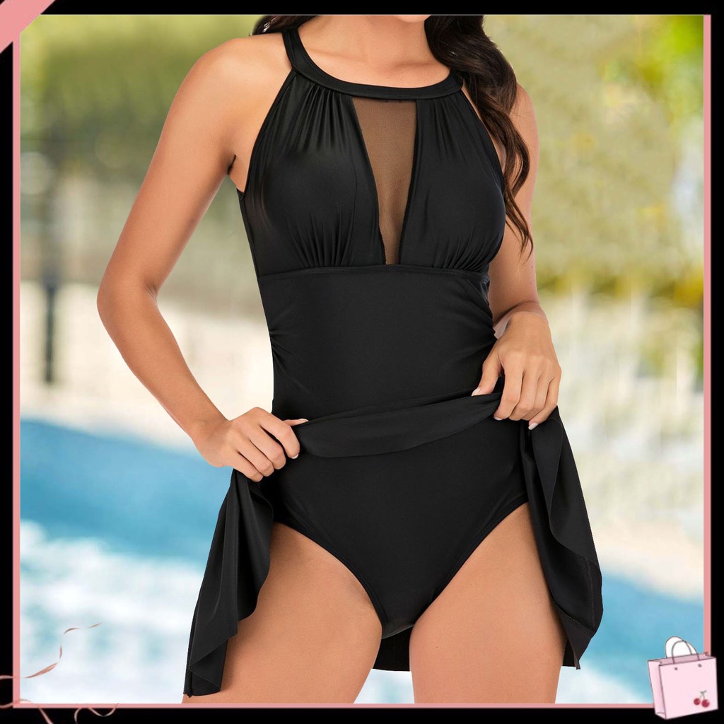 {Soltweter} Đầm Tắm Một Mảnh Phối Ren Cổ Chữ V Không Tay Quyến Rũ