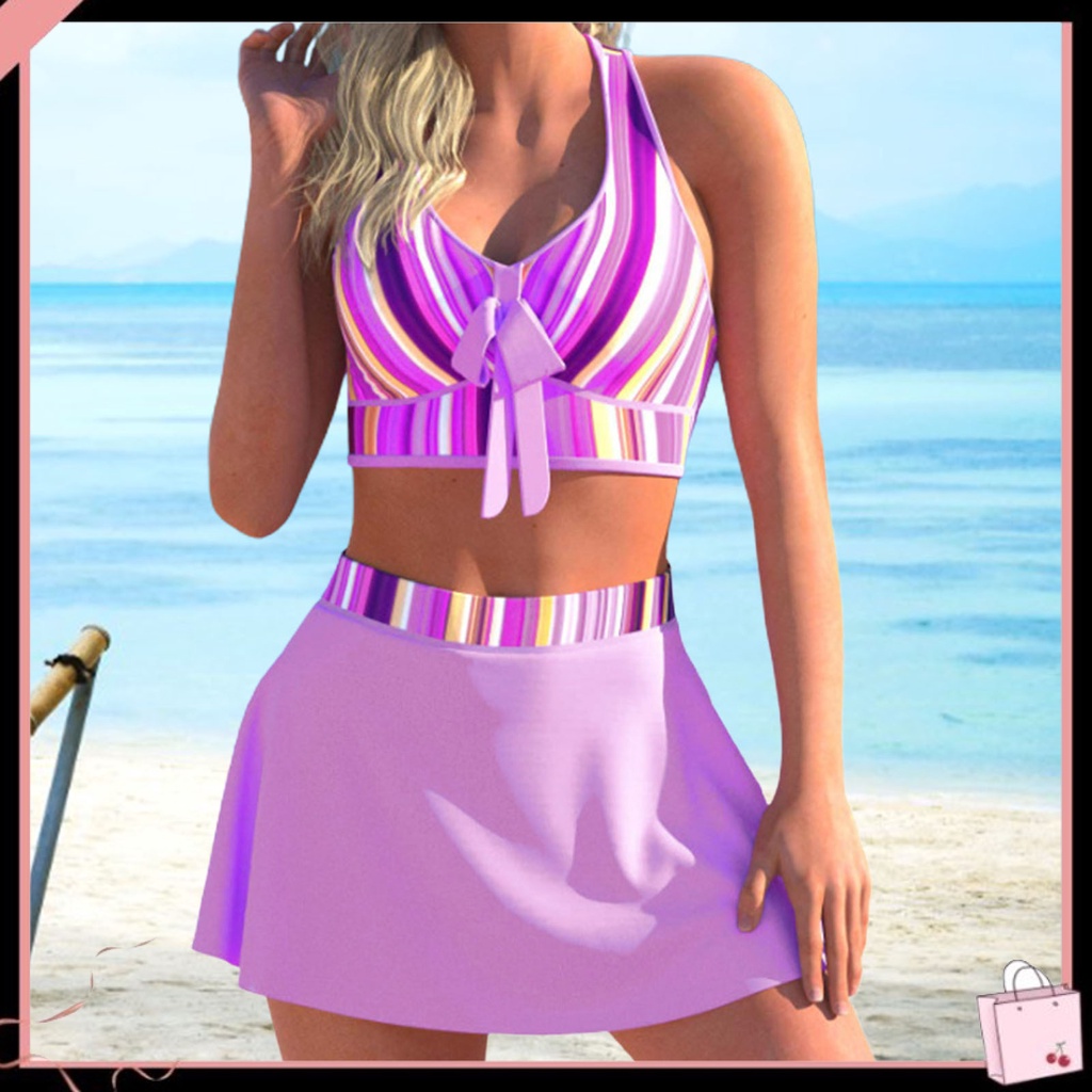 Bộ Đồ Bơi 2 Mảnh In Họa Tiết Kỹ Thuật Số Có Đệm Lót Thắt Nơ Màu Sắc Tương Phản Cho Nữ