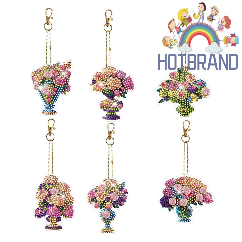 Set 6 Móc Khóa Hình Gấu Trúc Đính Đá 5D Tự Làm Dành Cho Người Mới Bắt Đầu