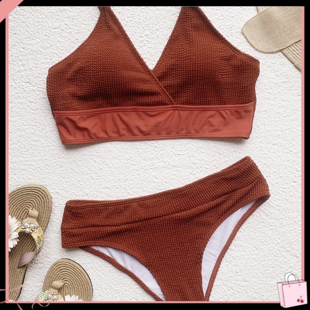 Bộ Đồ Bơi Bikini Bằng Nylon Siêu Mềm Màu Trơn Chống Mài Mòn Cho Nữ