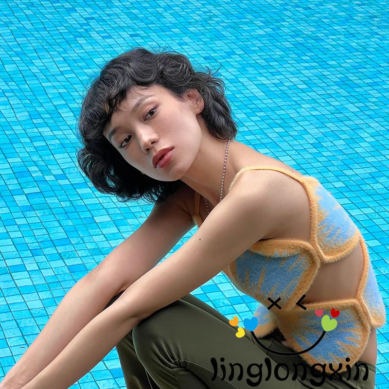 Áo Hai Dây Dáng Ôm Họa Tiết Bướm Khoét Rỗng Thời Trang Mùa Hè Cho Bạn Gái Linglongxi2