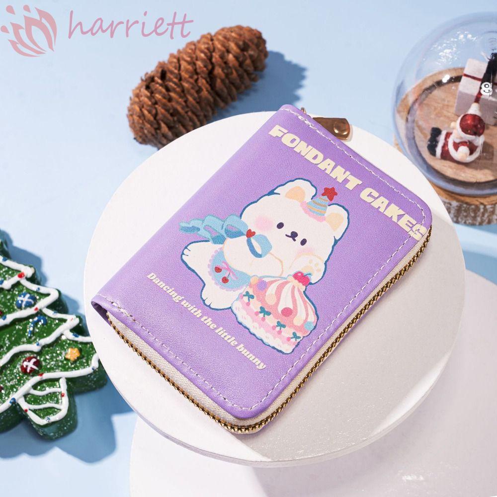 HARRIETT Ví Đựng Tiền Xu Có Khóa Kéo In Hình Gấu Hoạt Hình Phong Cách Hàn Quốc Cho Nữ