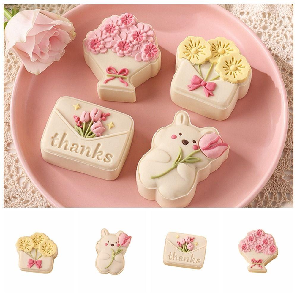 WMES15H Khuôn Nhựa Làm Bánh Trung Thu Hình Thỏ Và Hoa Dễ Thương 75g Mini Cảm Ơn Cho Lễ Hội Trung Thu