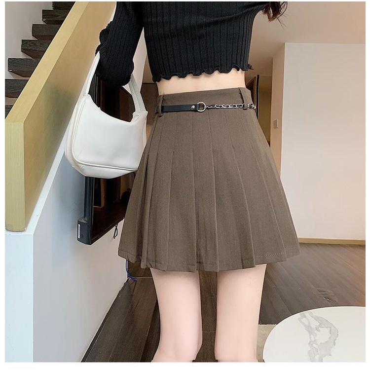 Chân Váy Chữ A Lưng Cao Xếp Ly Màu Đen Thời Trang Mùa Thu Cho Nữ