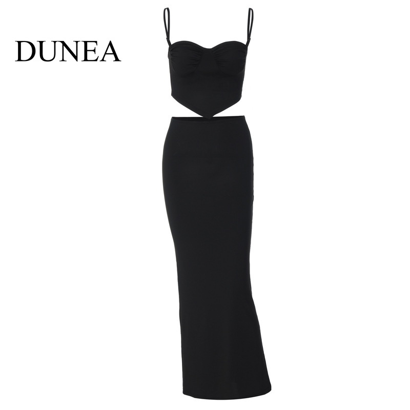 DUNEA Bộ Áo Ống Màu Trơn Phối Chân Váy Ôm Dáng Gợi Cảm Cho Nữ