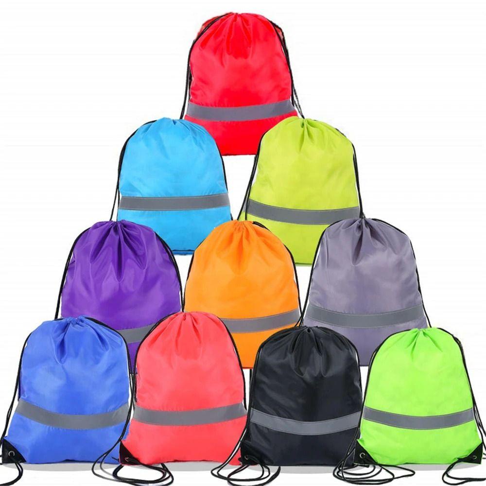 BERNARDO Balo Dây Rút Chất Liệu Polyester 210D Họa Tiết Kẻ Sọc Phản Quang Có Thể Gập Lại Tiện Dụng