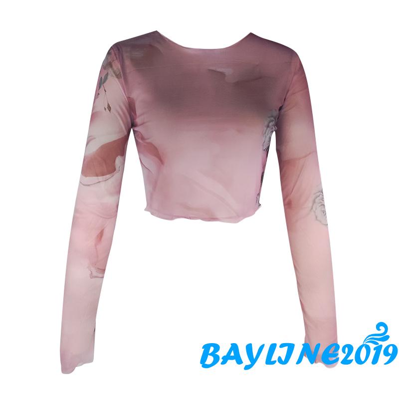 Áo Thun Croptop Tay Dài Cổ Tròn In Màu Nhuộm Thời Trang Cho Nữ