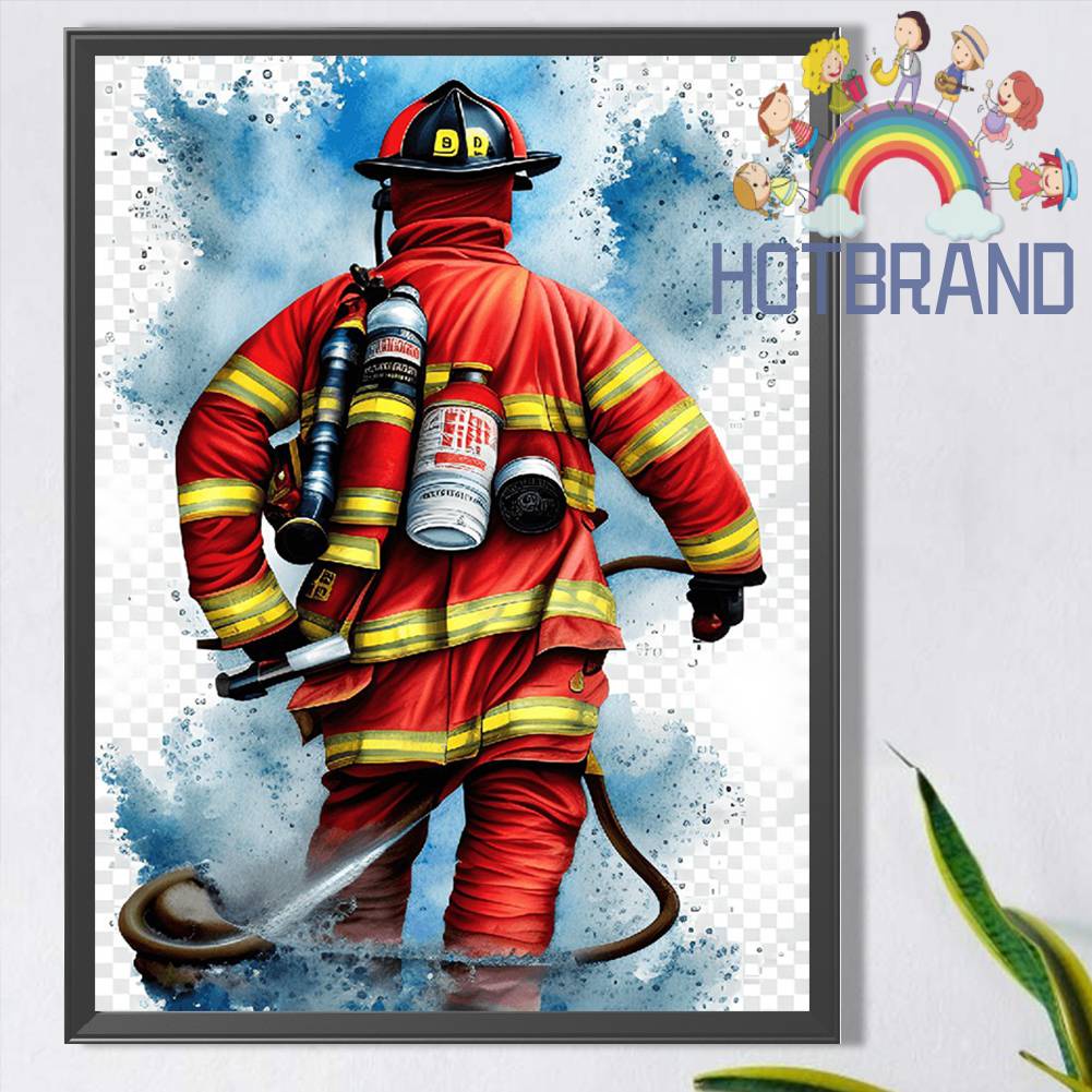 Tranh Đính Đá Kim Cương Toàn Bộ 5D DIY Hình Lính Cứu Hỏa Trang Trí Nhà Cửa