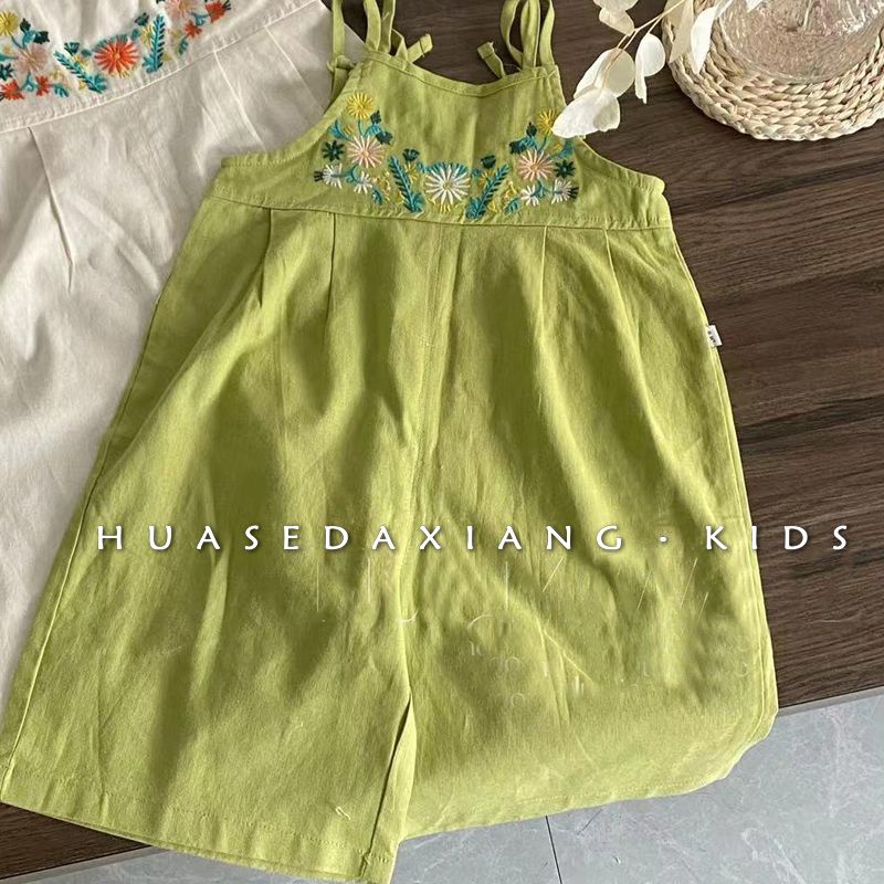 Bộ Áo Liền Quần Hai Dây Thêu Hoa Phong Cách Hàn Quốc Thời Trang Mùa Hè 2023 Cho Bé Gái