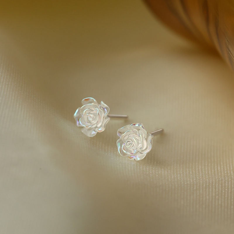 Bông Tai Bạc 925 Hình Hoa Trà Bằng Nhựa Resin Phong Cách Pháp