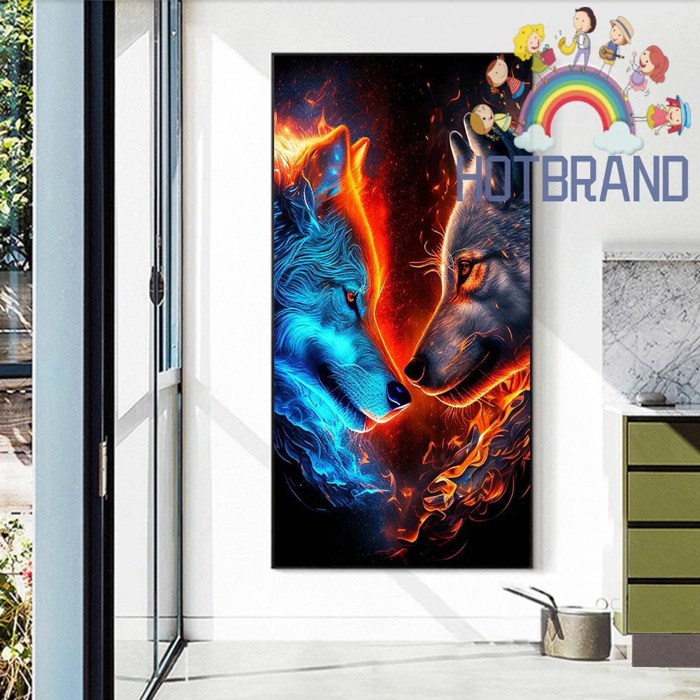 Tranh Đính Đá Kim Cương Toàn Bộ 5D DIY Hình Vẽ Sói Trang Trí Nhà Cửa