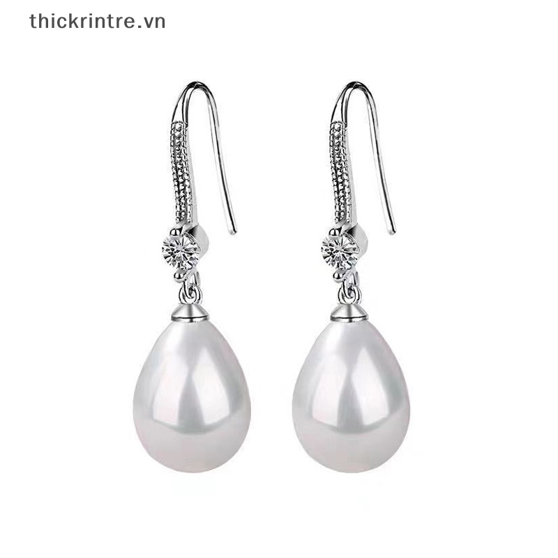 1 Cặp Bông Tai Đính Ngọc Trai Giả Hình Giọt Nước Màu Bạc Thời Trang Dành Cho Nữ