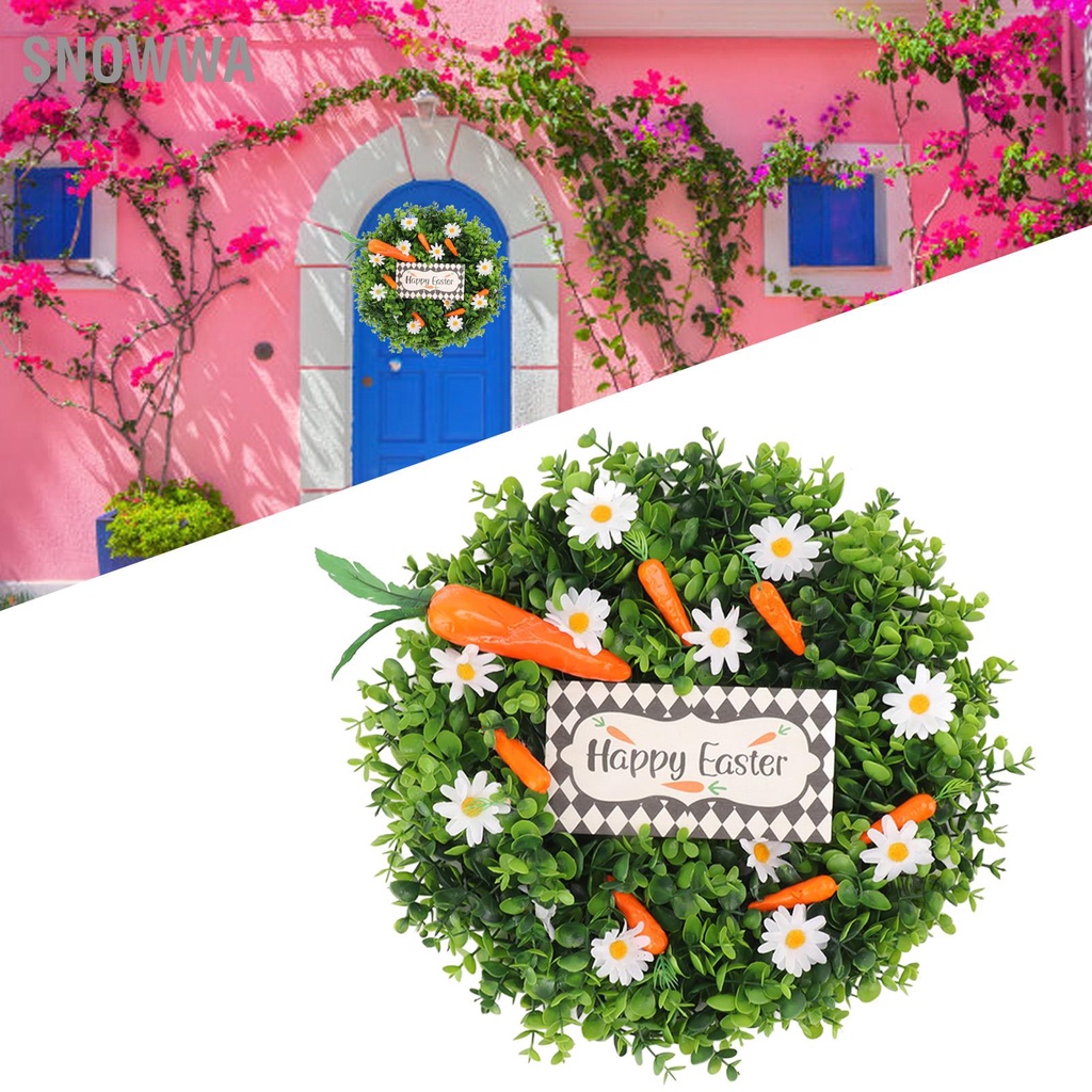 Snowwa Hạnh Phúc Vòng Hoa Phục Sinh Sống Động Như Thật Nhân Tạo Cà Rốt Cúc Lá Xanh Ngày Lễ Trang Trí Tường Cửa Trước