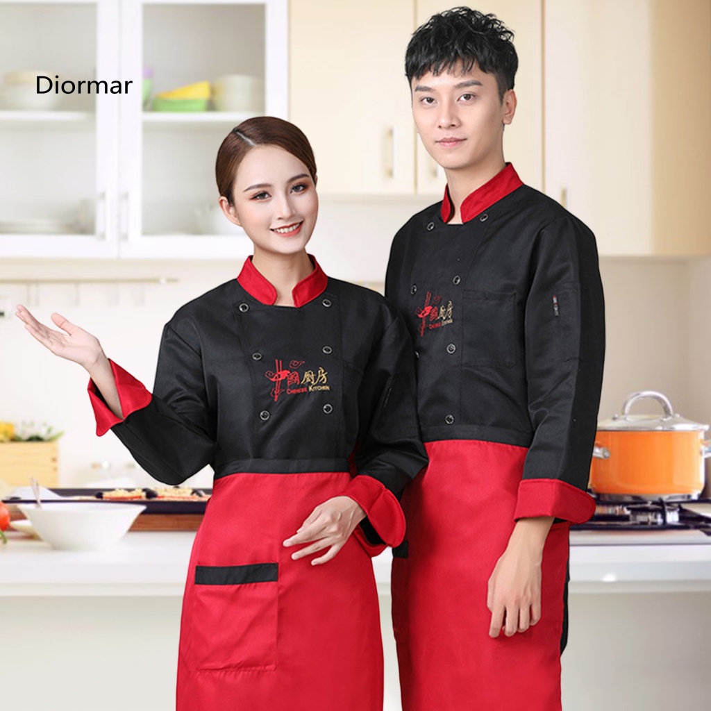 Áo Khoác Đầu Bếp Dài Tay Cổ Đứng Thoáng Khí Thêu Họa Tiết Thời Trang Cho Nam Nữ