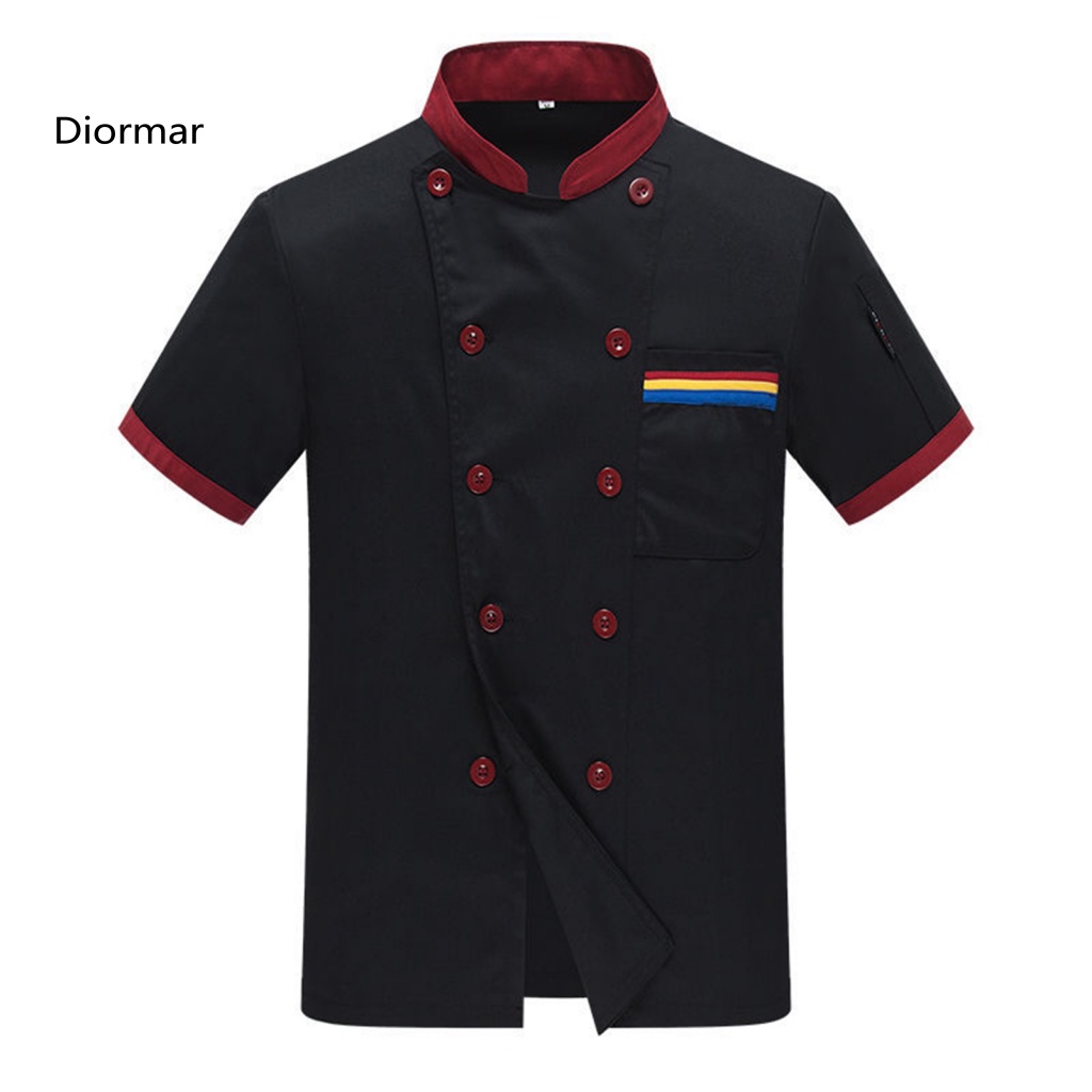 Áo Đồng Phục Đầu Bếp Ngắn Tay Cổ Đứng Phối Màu Thời Trang Unisex